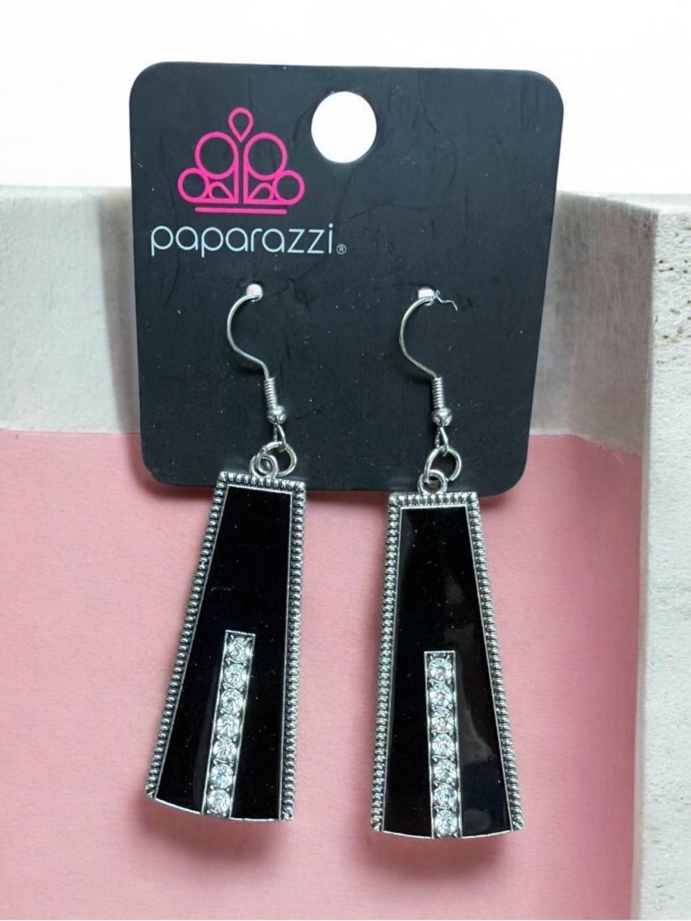 Paparazzi Black and Silver Sparkle Tapered Drop Earrings